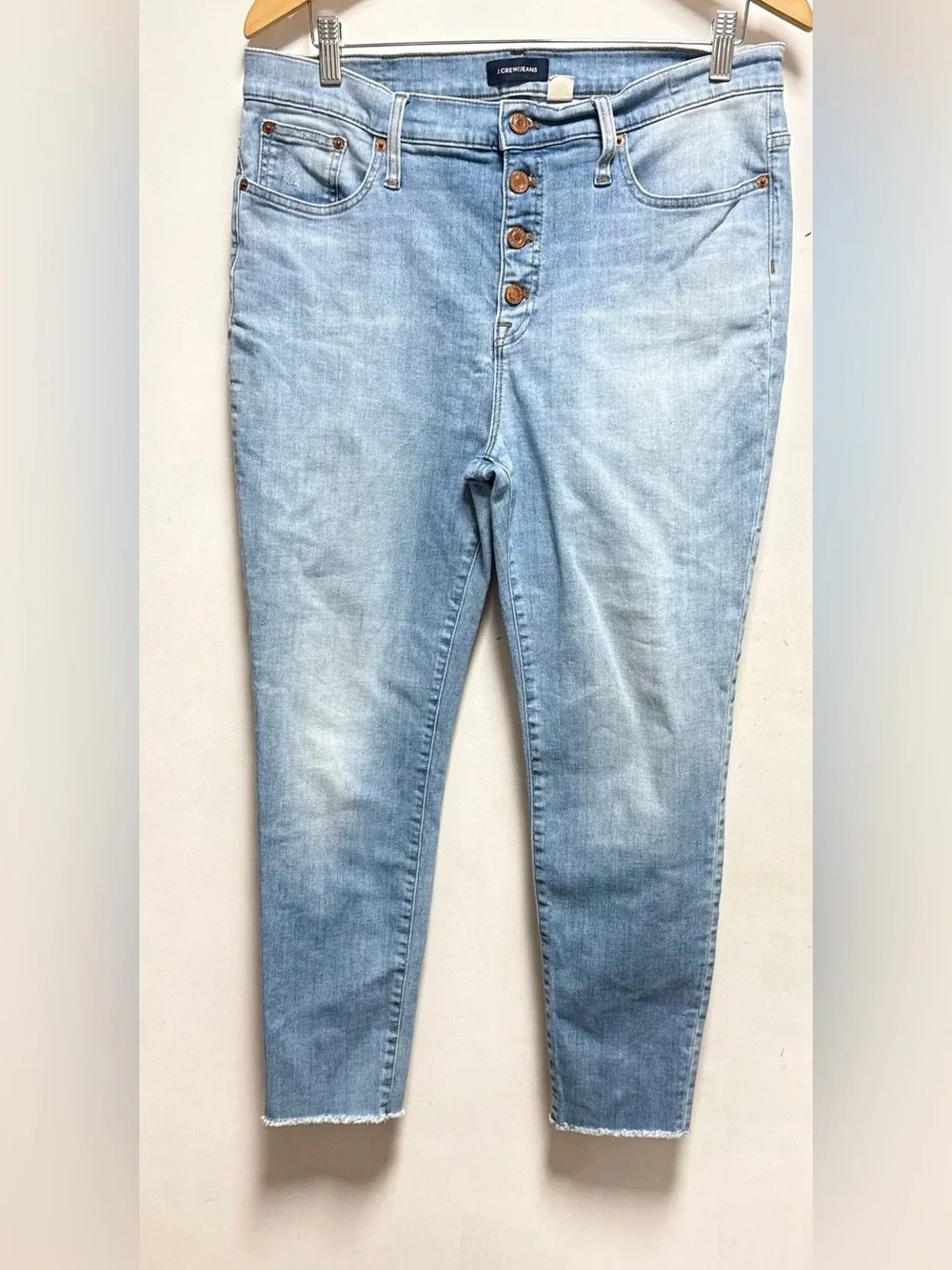J Crew Women Jean 9” High Rise Toothpick Wash Stretch Button Fly Size 32